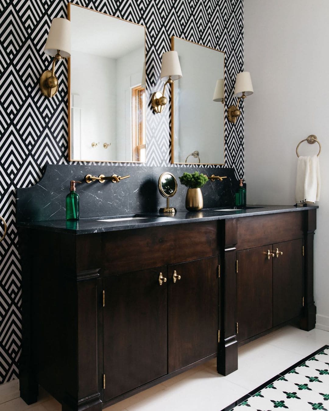 Luxury bathroom cabinet idea with bathroom wall paper pattern