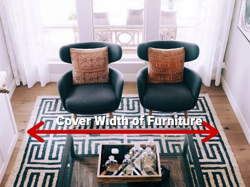 Cover width of furniture for selecting rug image