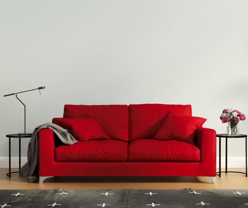 red sofa black couch