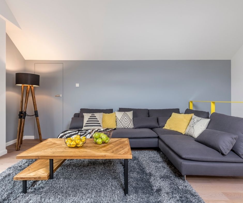 gray rug with gray couch living room