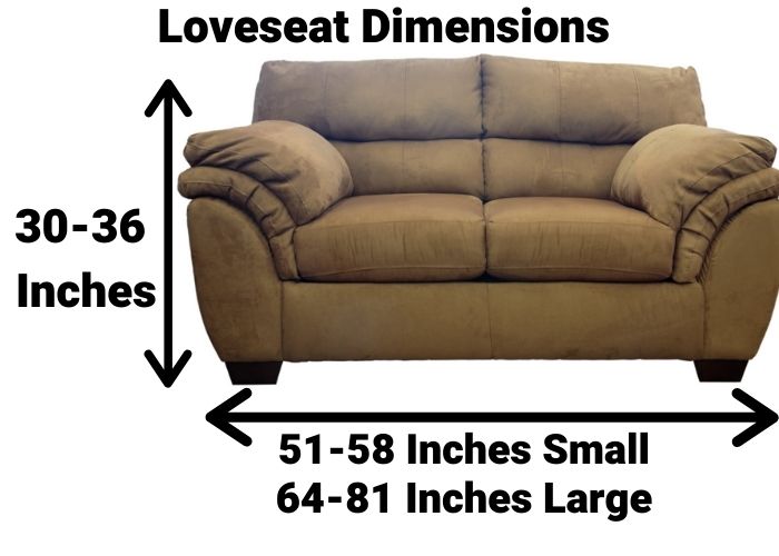 measurements showing love seat dimensions height and width