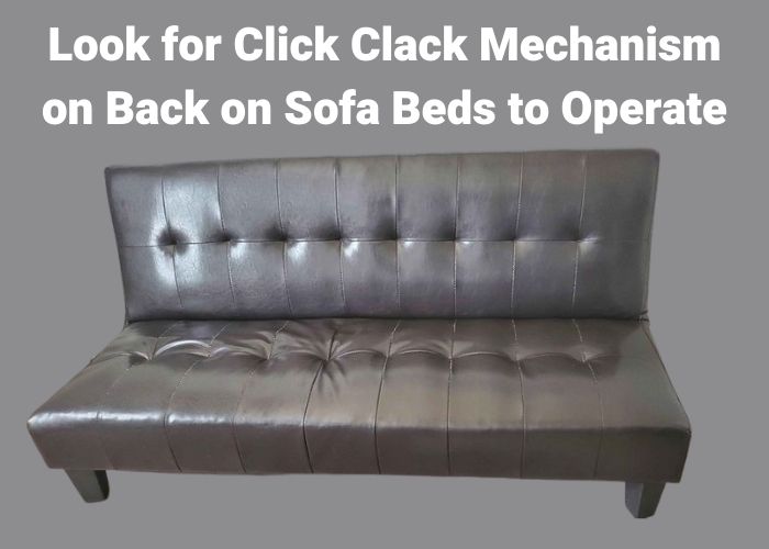 click clack sofa bed being shown with suggestion to check back for mechanism to operate it