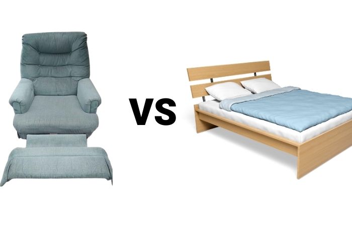 recliner and bed being compared for sleeping