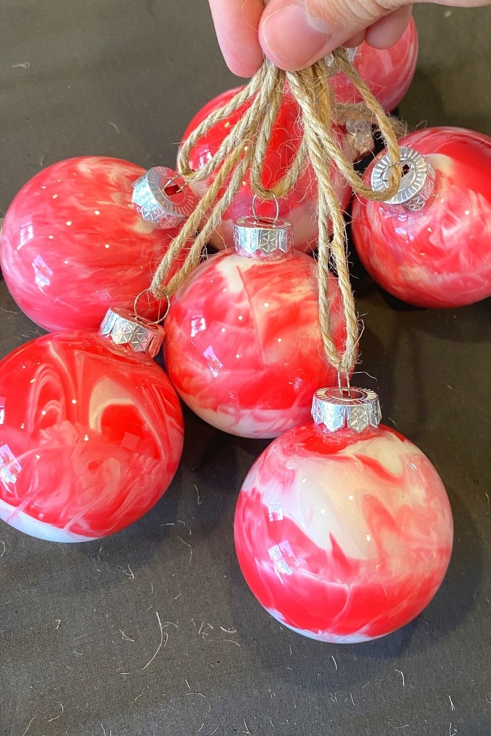 glass baubles with twine