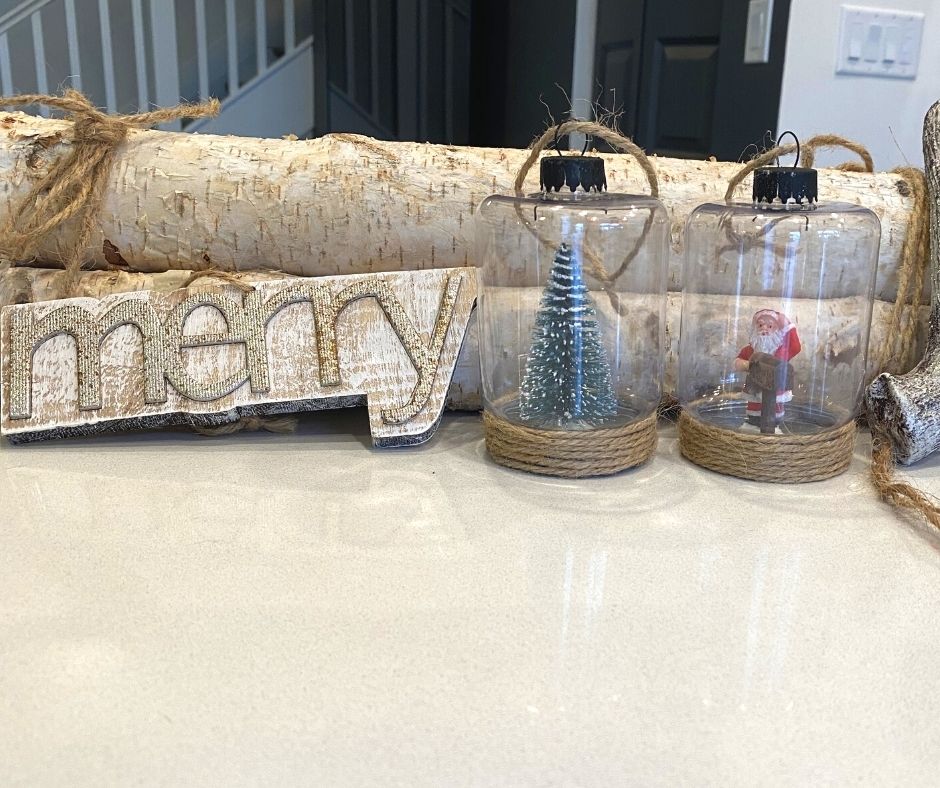 Rustic Style diy christmas ornaments on display