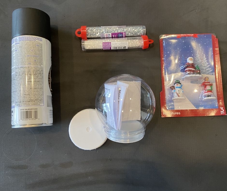 items used to make a diy snow globe