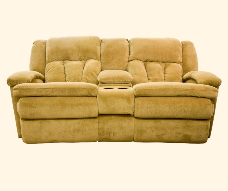 yellow reclining double loveseat being test