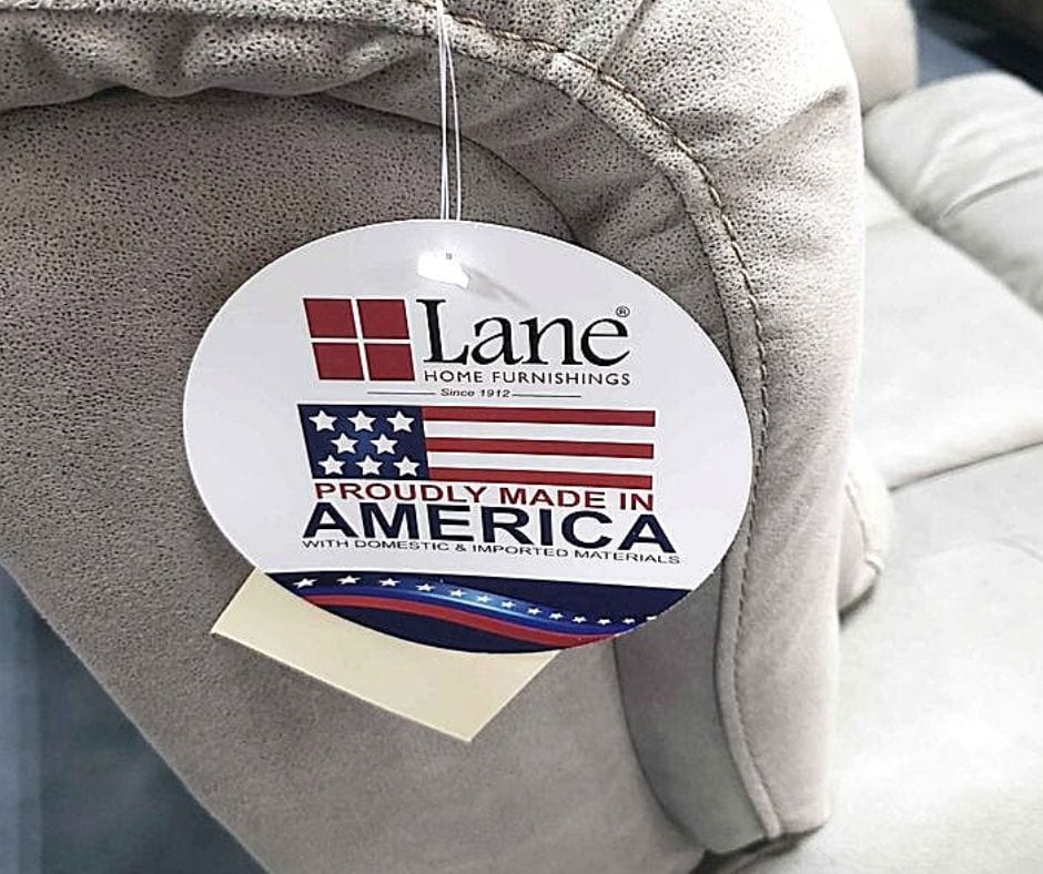 close up of lane recliner tag in store