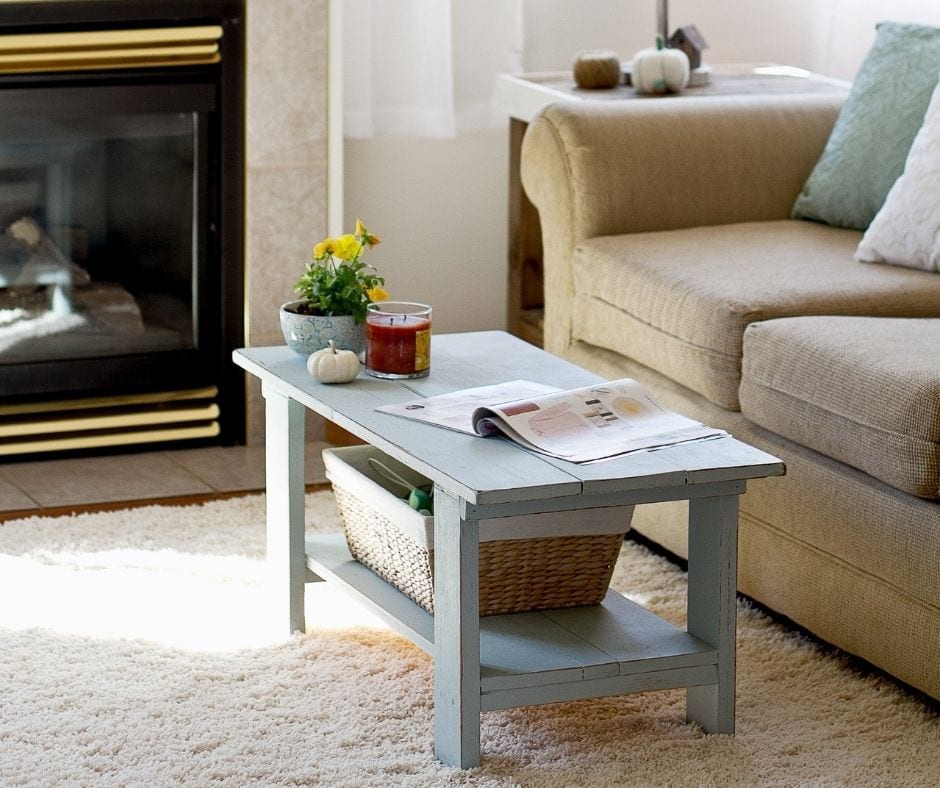 living room with blanket storage