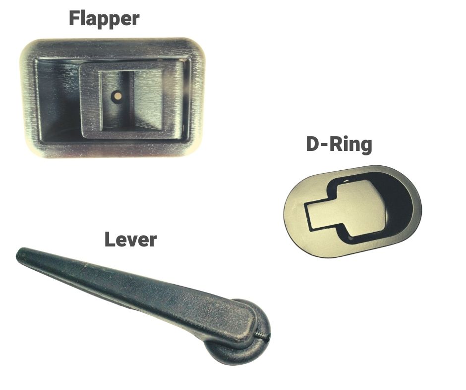 Flapper recliner handle, d-ring recliner handle and lever recliner handle