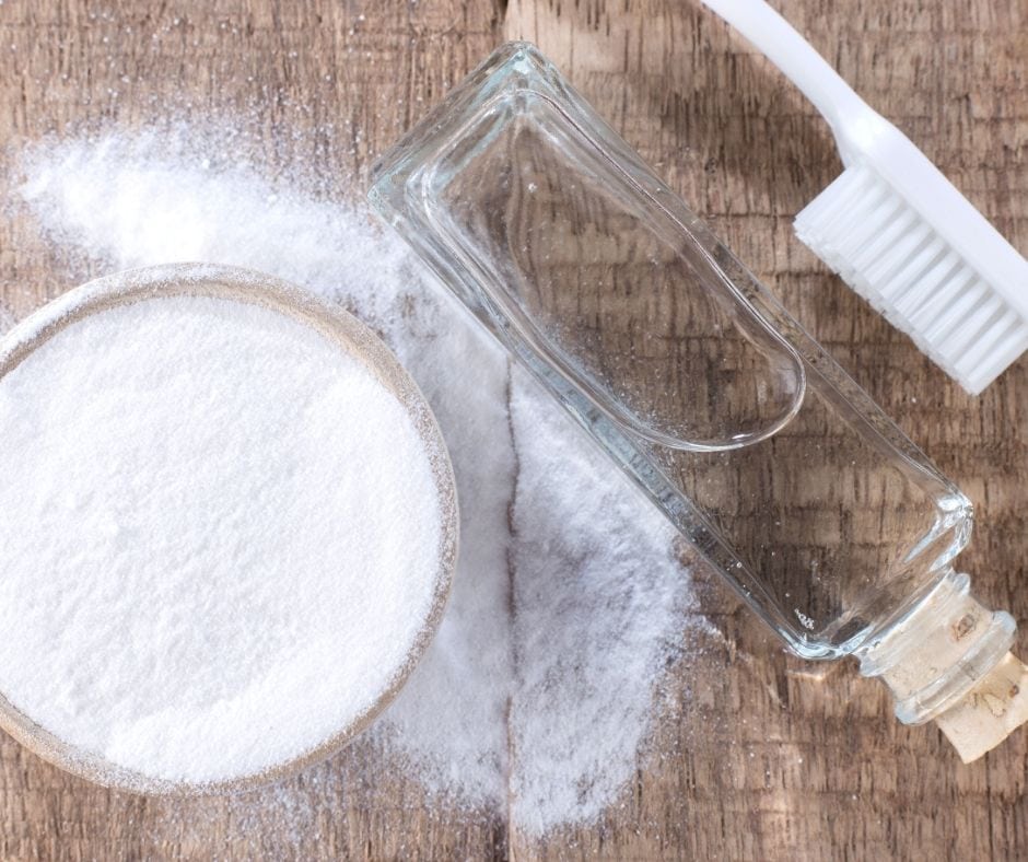 remove stains brush baking soda vinegar