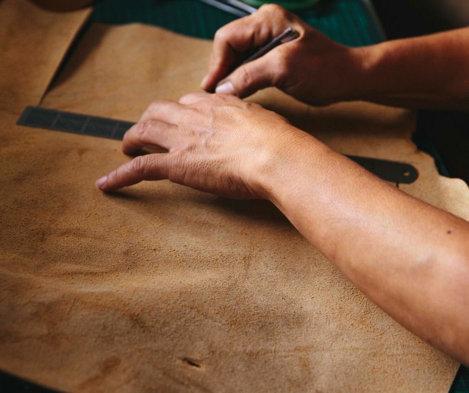 Aniline leather being worked on