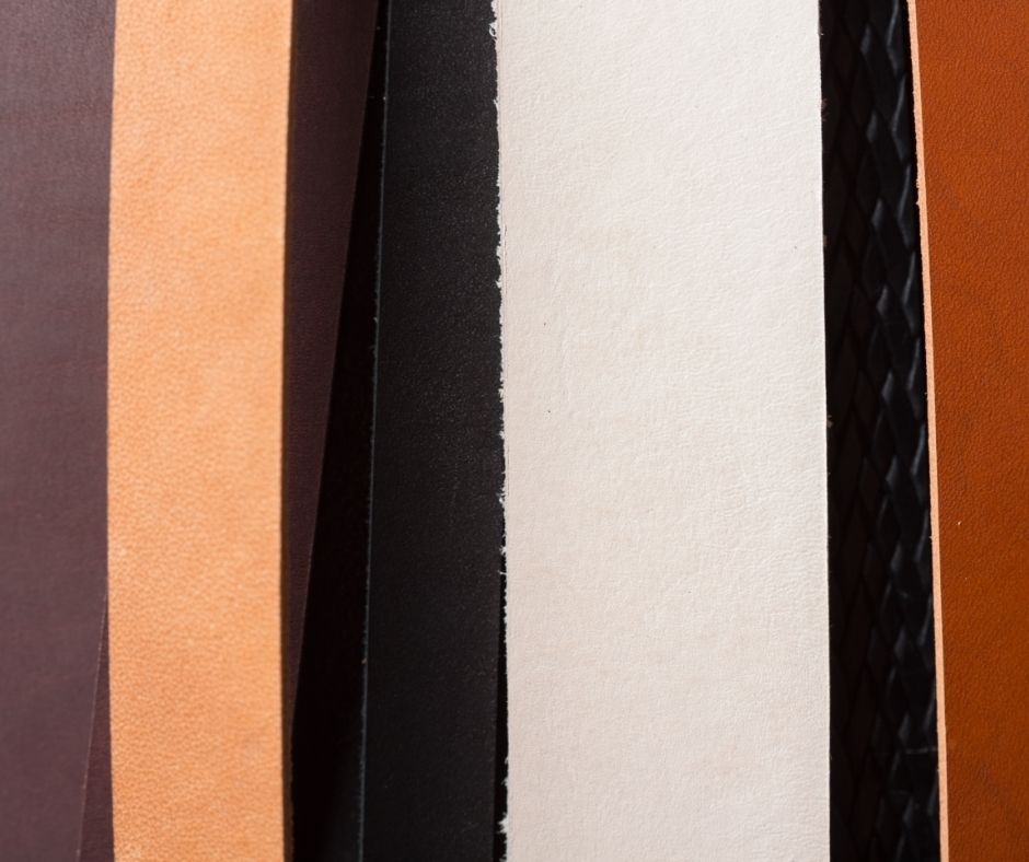 different kinds of leather like split grain and top grain layed out