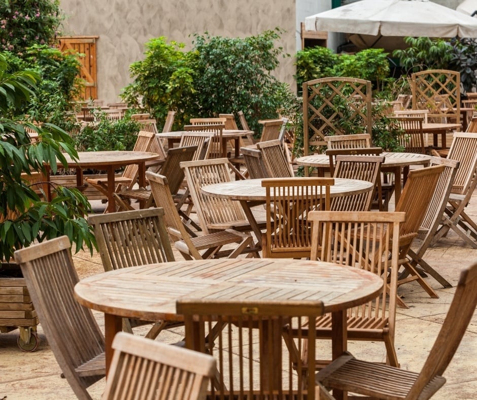 Wood tables and chairs