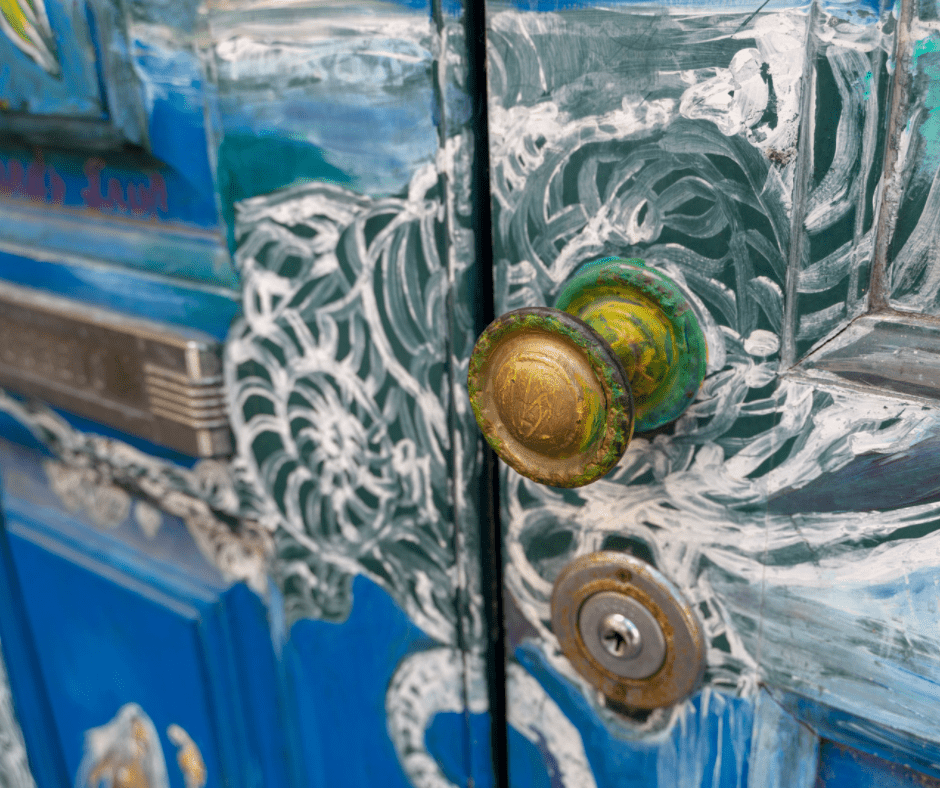 A door painted with art