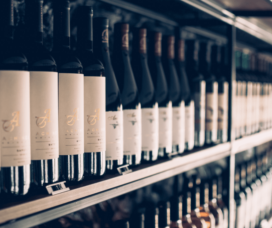 A rack filled with wine bottles