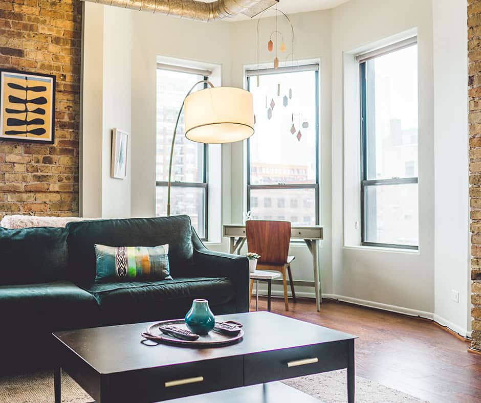 Simple living room with various colors all around