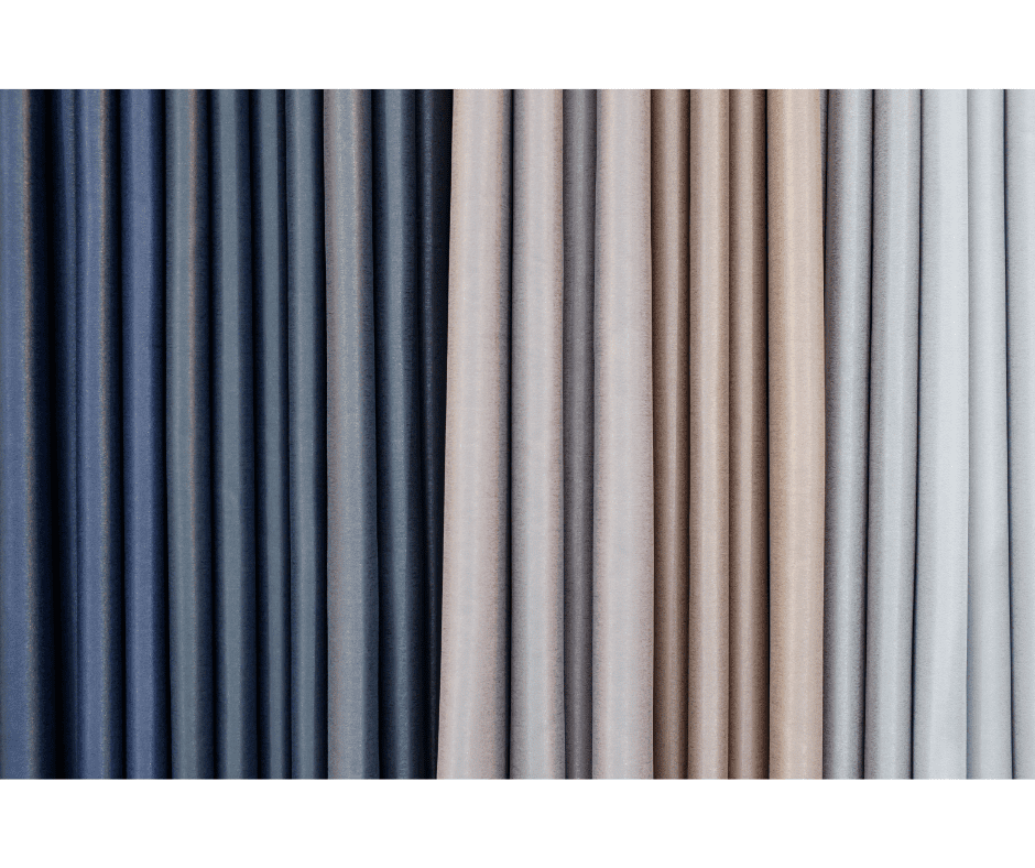 row of dark colored curtains