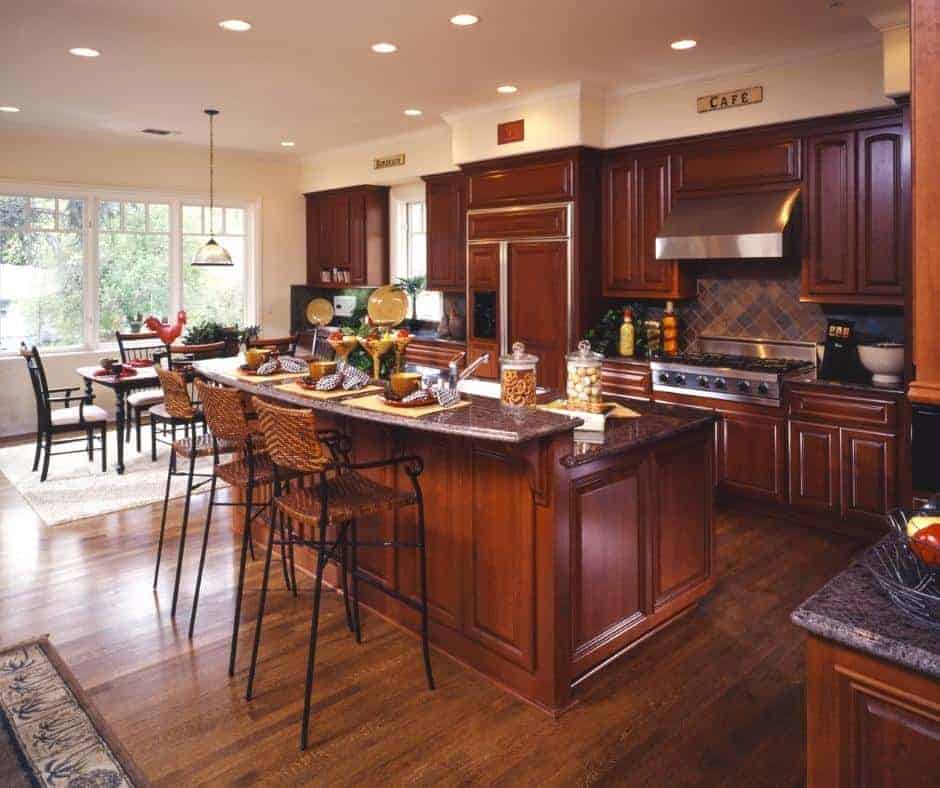 beautiful cherry cabinets in a dining room