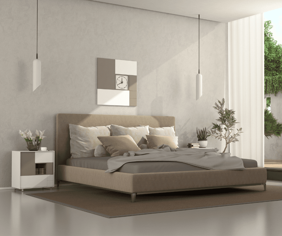 Brown bed with a gray wall