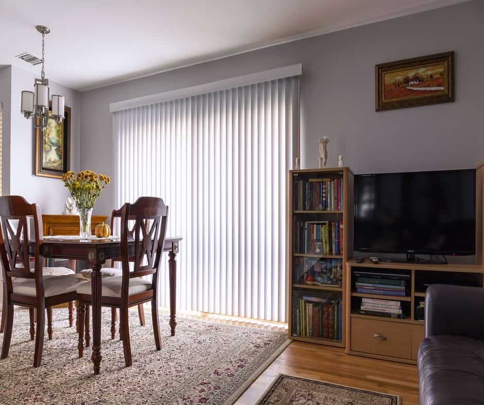 Living room with beautiful vertical blinds