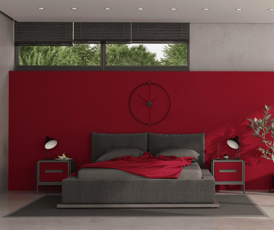 Crimson and gray themed room