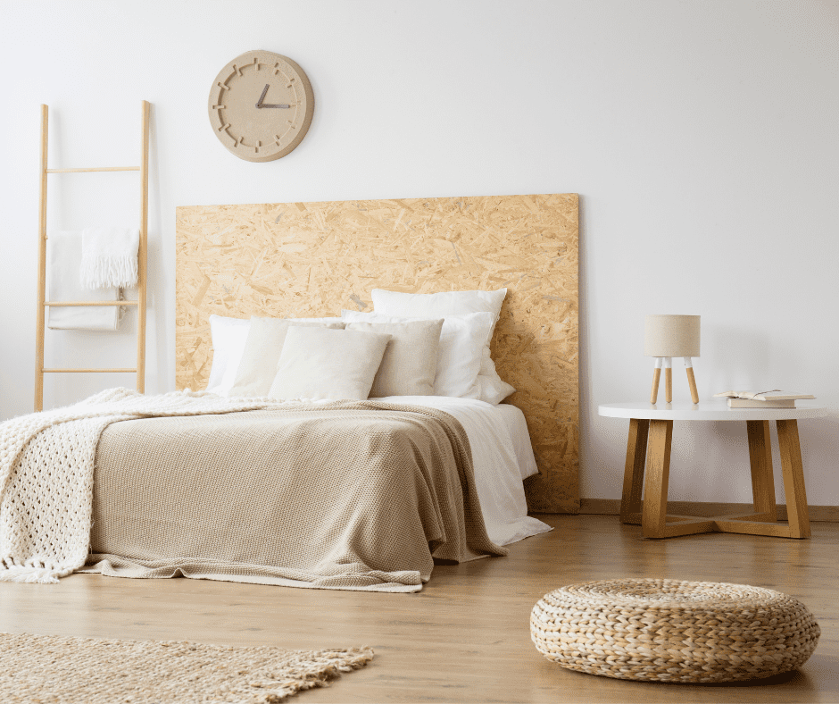 Brown bedroom furniture with a white wall