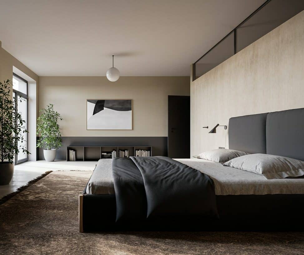 Industrial-inspired master bedroom