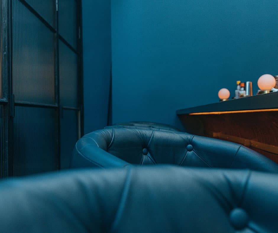 Blue leather couch