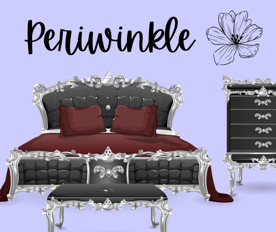 Black bedroom furniture with periwinkle wall