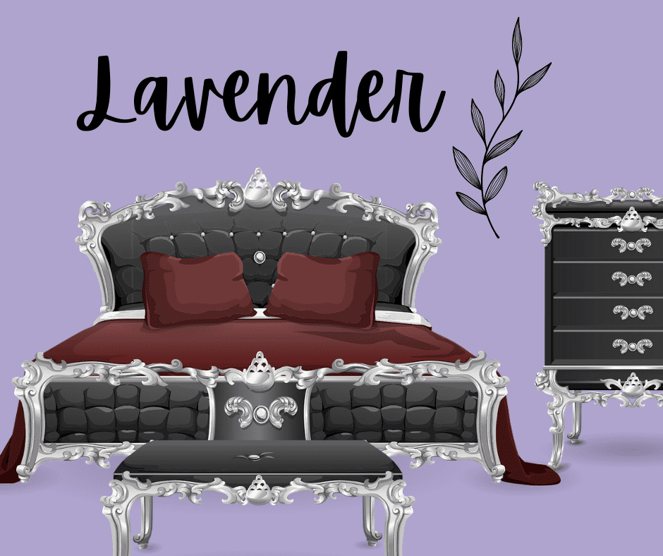 Black bedroom furniture with lavender wall