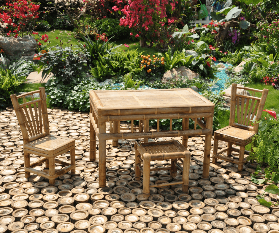 Bamboo furniture placed outdoors