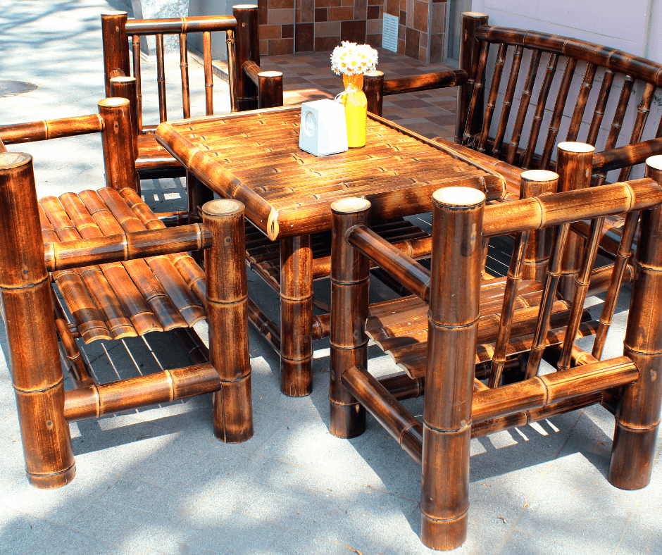 A bamboo dining set placed outdoors