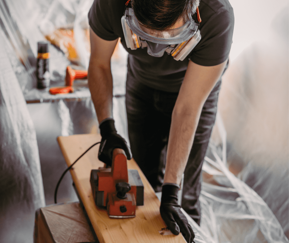 Carpenter working on maple plywood