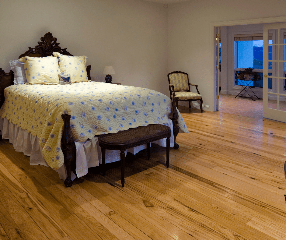 Bed with skirt in country bedroom