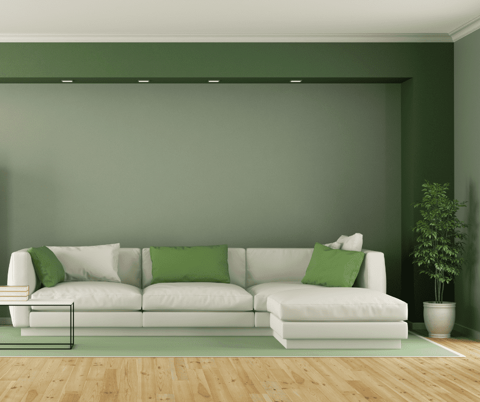 Living room with light green rug