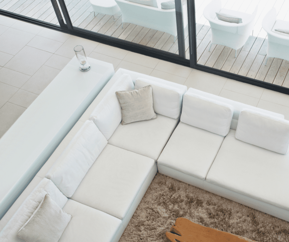 Sectional sofa in a living room viewed from above