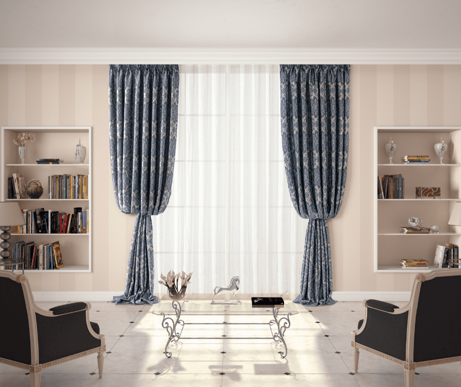 Curtains in the middle wall of a living room