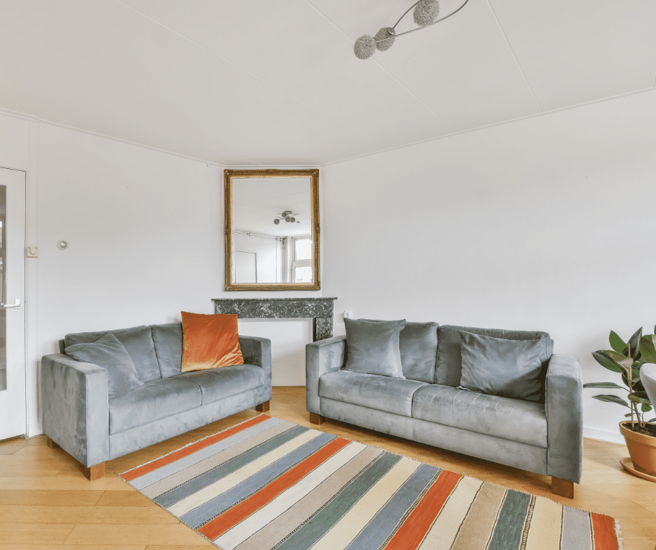 Living room with two sofas and a rug