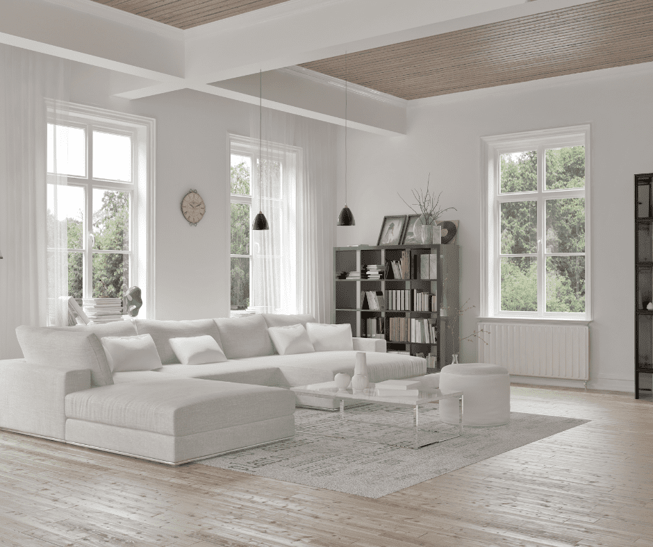 Sectional sofa in a living room with a lot of windows