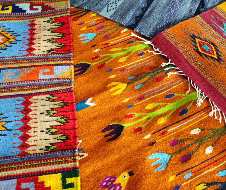 Multiple colorful zapotec rugs