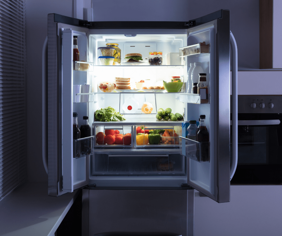 A refrigerator with its doors open