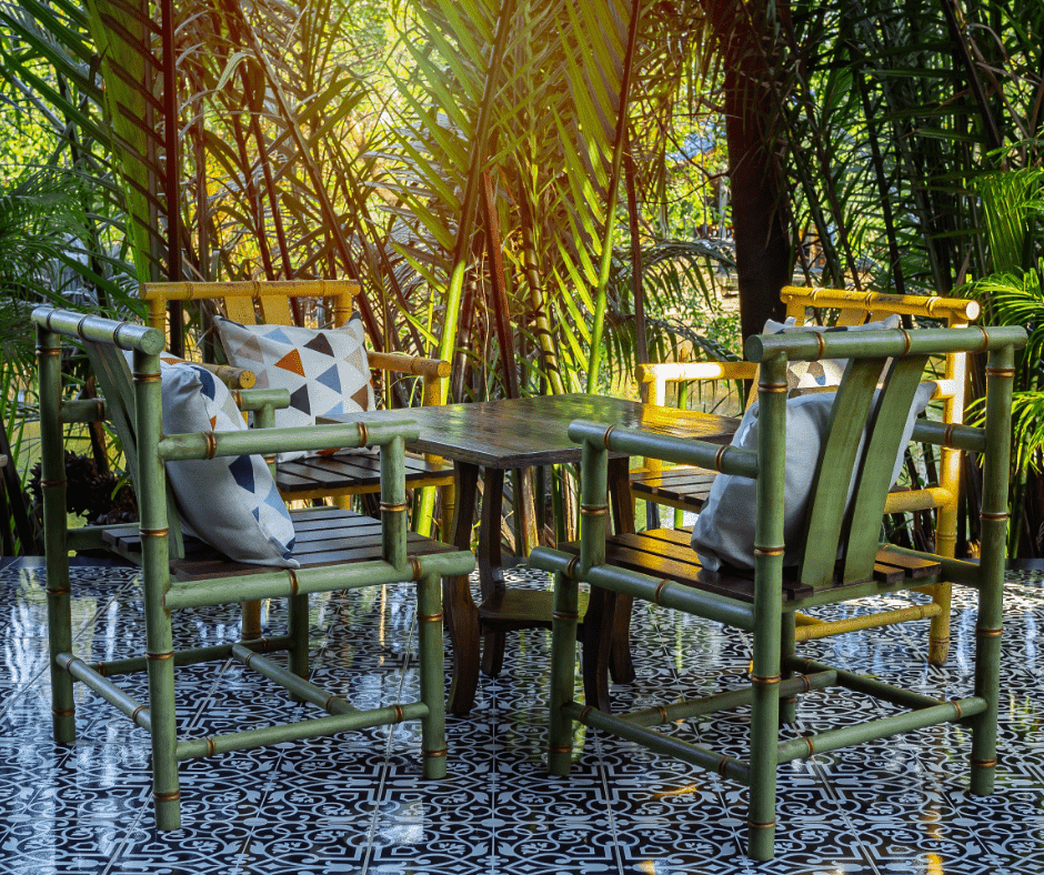 A beautiful set of bamboo furniture for an outdoor setting