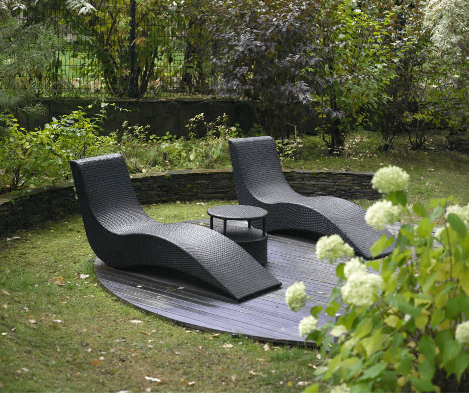 Resin wicker furniture placed in a beautiful garden