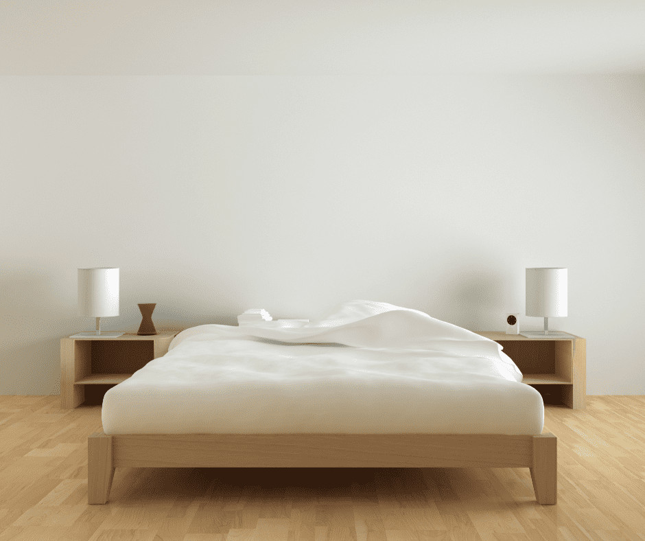 Modern bed that is low profile with legs showring