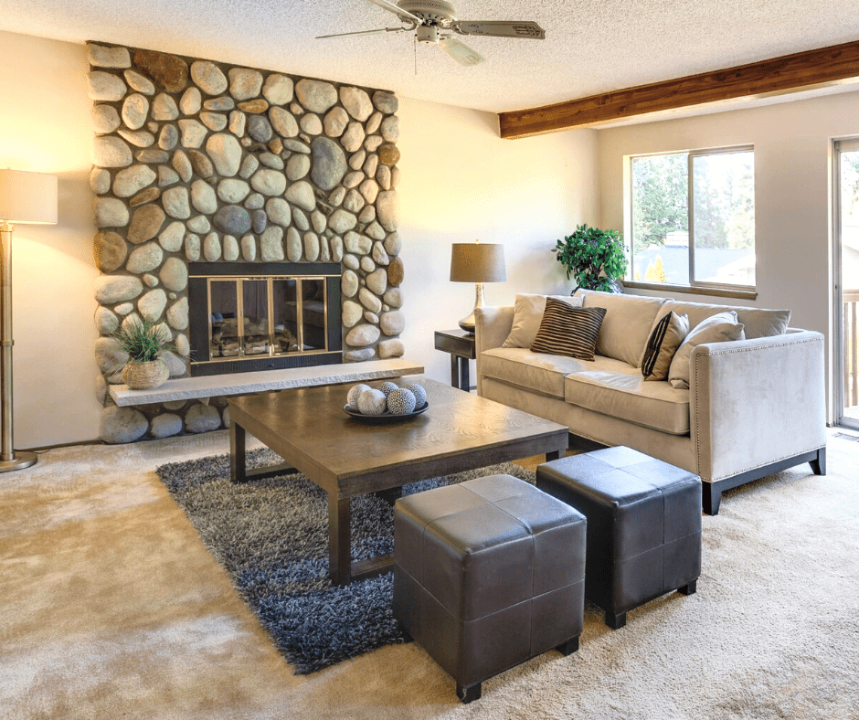 Rug on carpeted living area