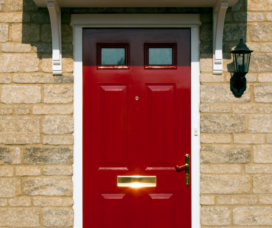 A red front door