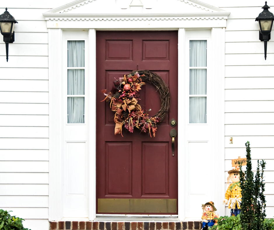 A front door that's painted close to the shade of beetroot.