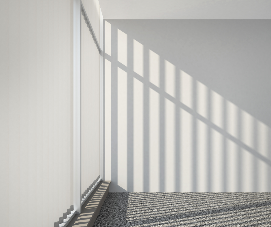 Vertical blinds in a carpeted room