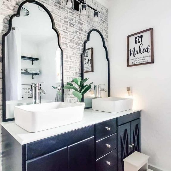 modern country bathroom with a double vanity